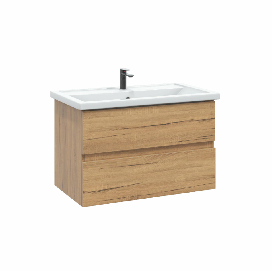 Тумба подвесная SanStar Lavanti 80 с раковиной Como 80 Дуб вотан