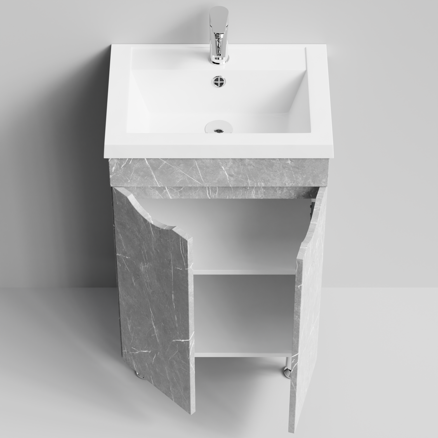 Тумба с раковиной Vod-ok Смайл 50 напольная, Мрамор Белый софт тач