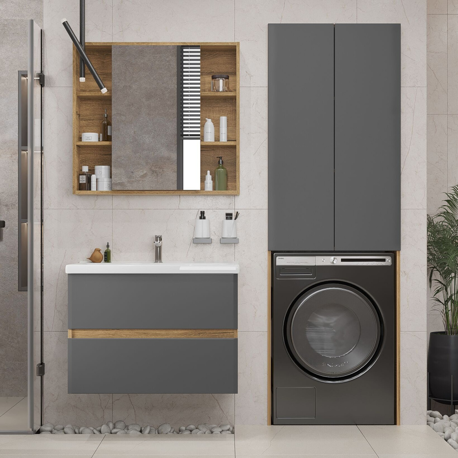 Шкаф напольный SanStar Diva/Graffa/Модена 65 для стиральной машины Дуб вотан, графит софт