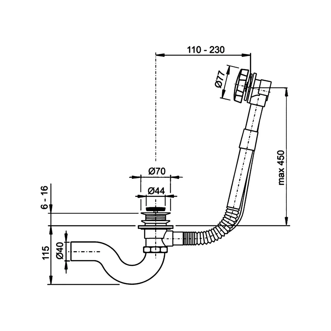 Слив перелив для ванны Timo 8004/00 click clack, хром