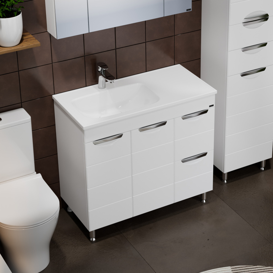 Тумба напольная Санта Родос 90 с раковиной Венера 90, 2 ящика, 2 двери, белый