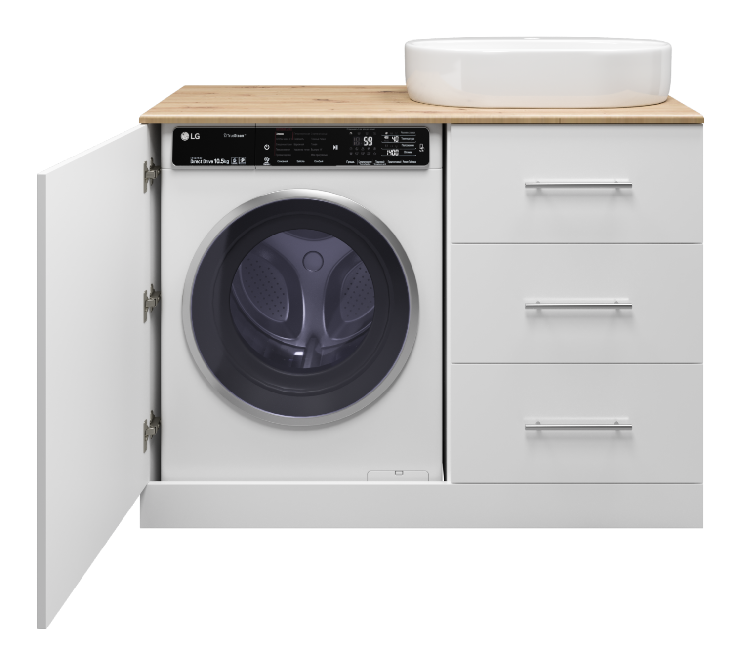 Тумба с раковиной Misty Респект 120 под стиральную машину R, белый