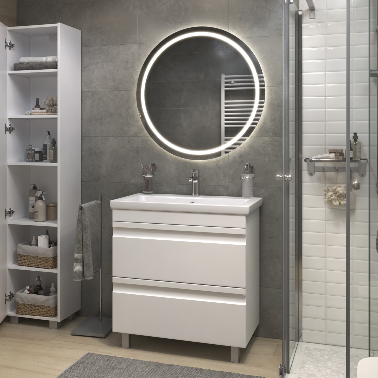 Тумба напольная Vigo Holly 80 с раковиной Como 80, 2 ящика, белый