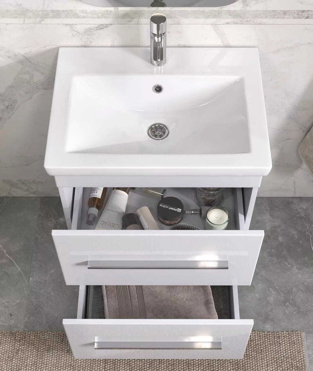 Тумба напольная Vigo Land 60 с раковиной Como 60, 2 ящика, белый