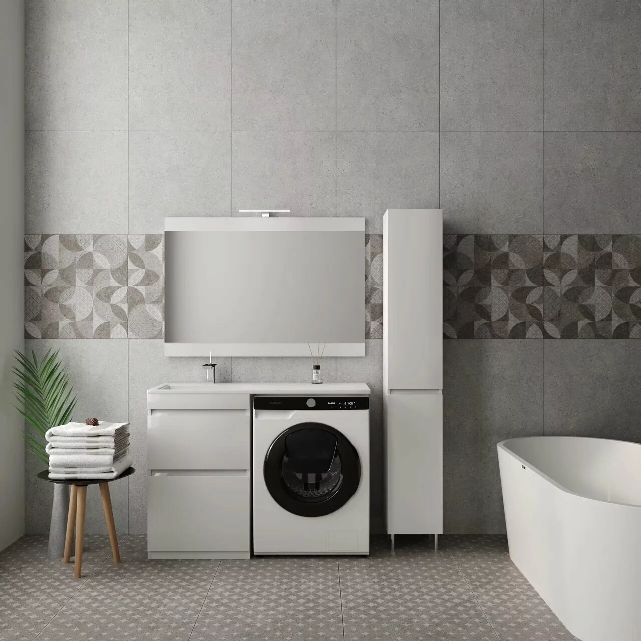 Тумба напольная Style Line Даллас 115 Люкс Plus ПВХ с раковиной Даллас 115 под стиральную машину, левая, белая