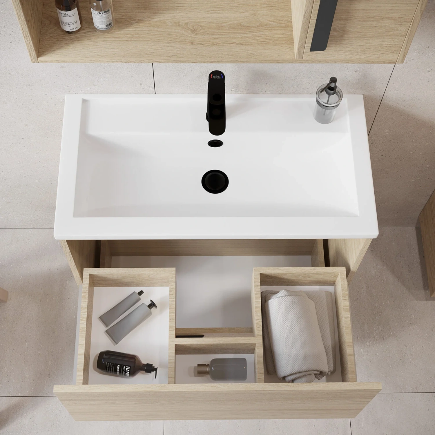 Тумба напольная Viant Кельн 80 с раковиной Фостер 80, два ящика, светлое дерево