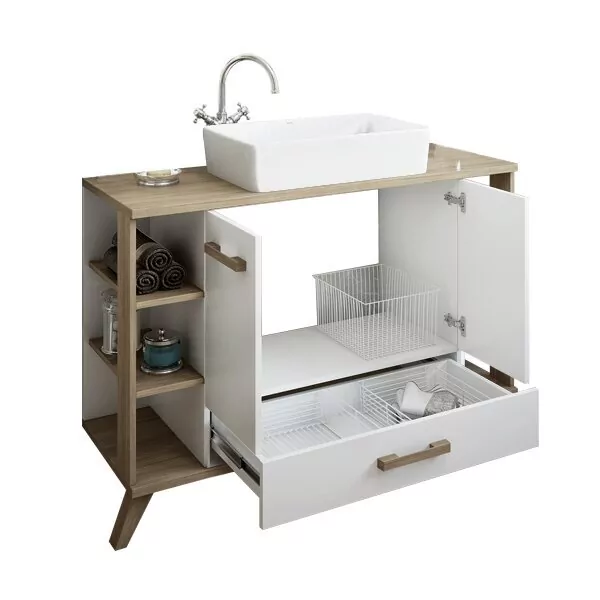 Тумба с накладной раковиной Sanflor Ингрид 120 напольная, белый матовый, швейцарский вяз