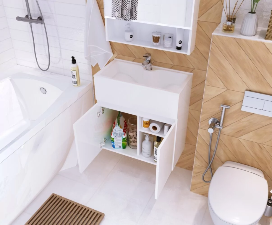 Тумба с раковиной подвесная 1Marka Mira 60П, 2 двери, белый