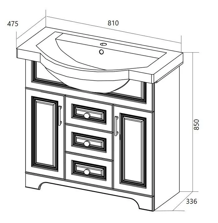 Тумба напольная 1Marka Прованс New 80Н 2в.я. 2д. с раковиной Классик 80, 2 ящика, 2 двери, белый от магазина Vanna-Vanna.ru!