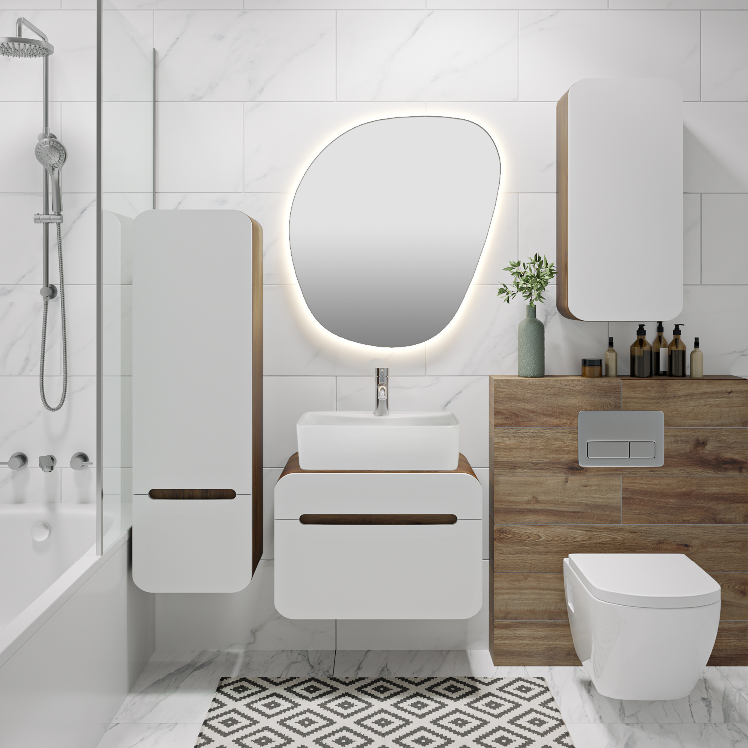 Тумба подвесная Runo Ницца 60 под накладную раковину, белый/темное дерево