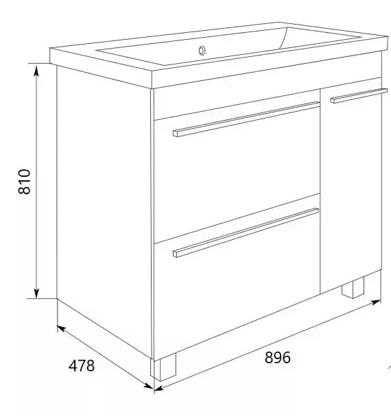 Тумба напольная 1Marka Соната 90Н с раковиной Нота New Polytitan 90, 2 ящика, 1 дверь, с корзиной, белый