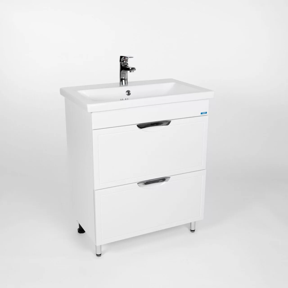 Тумба напольная Viant Лима 70 с раковиной Como 70, два ящика, белый
