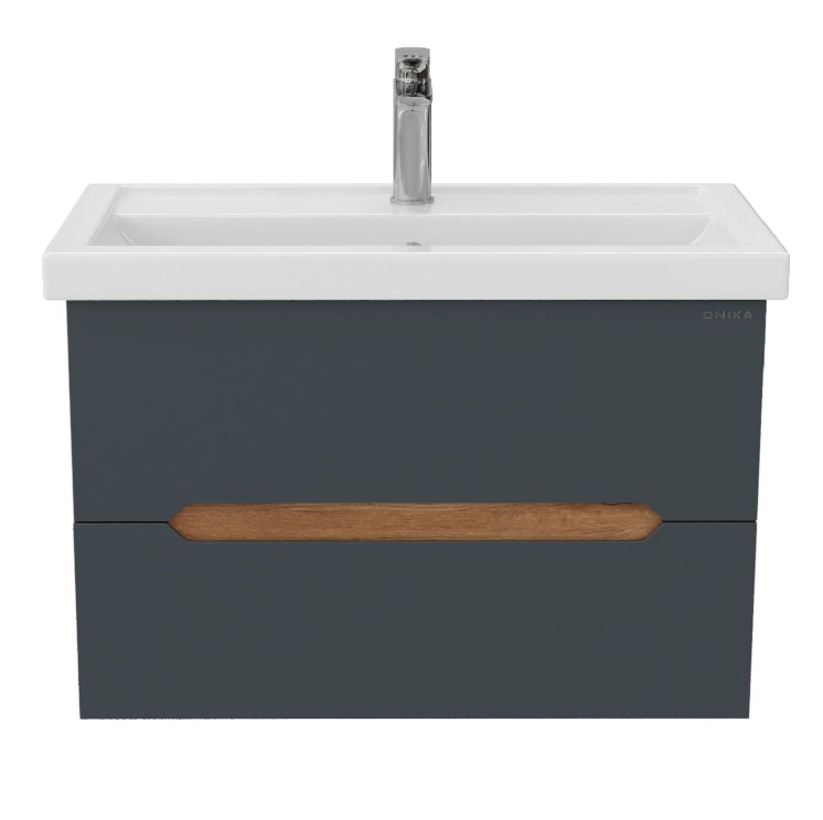 Тумба подвесная Onika Айленд с раковиной Фостер 80 графит/дуб крафт золотой