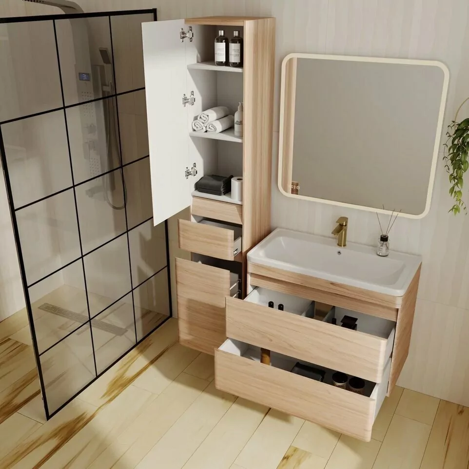 Мебель для ванной Style Line Атлантика 80 Plus Люкс комплект, подвесной, ясень перламутр