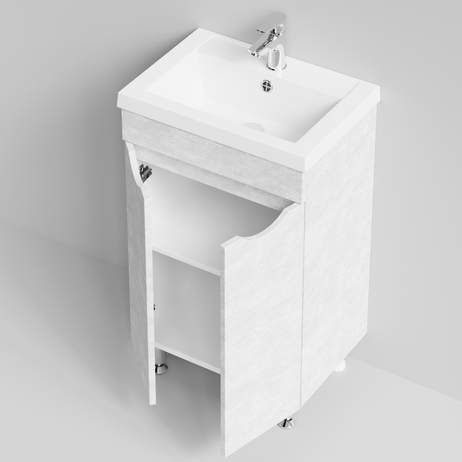 Тумба с раковиной Vod-ok Смайл 50 напольная, Белый камень