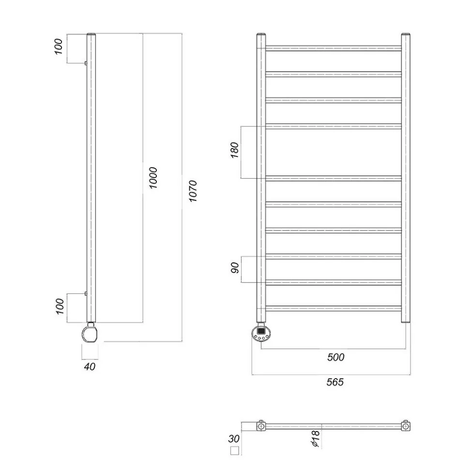 Полотенцесушитель электрический Domoterm Куба П10 500x1000 EL левый, хром