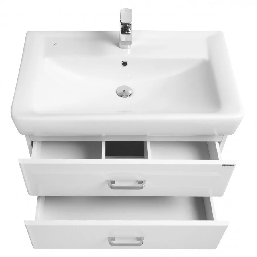 Тумба подвесная Aquaton Америна 80 с раковиной Тигода 80, два ящика, белый