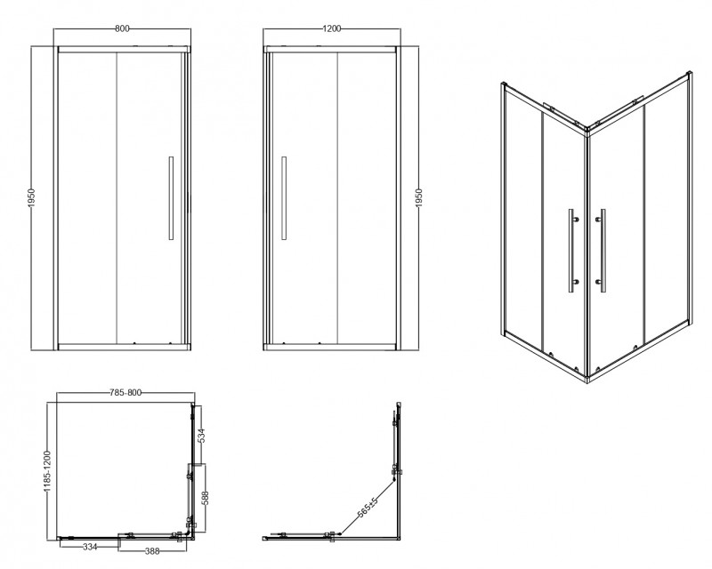 Душевой уголок Esbano ESF-80D1+120D2-C 120х80х195