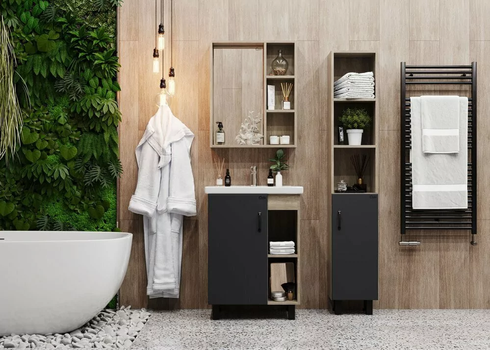 Пенал Onika Тимбер 30.01 R, напольный, серый матовый, дуб сонома