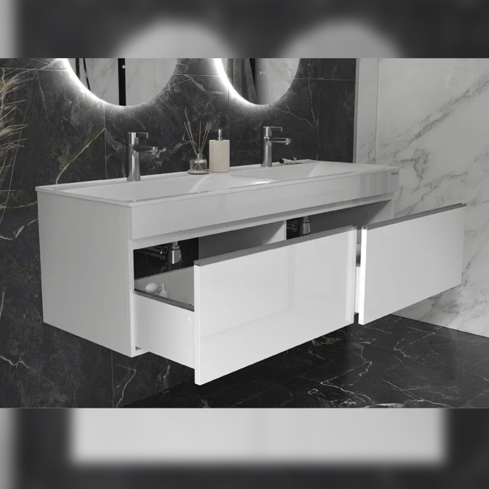 Тумба с раковиной подвесная Velvex Pulsus tp.PUL.PUL.140.2Y белый глянец, 140 см