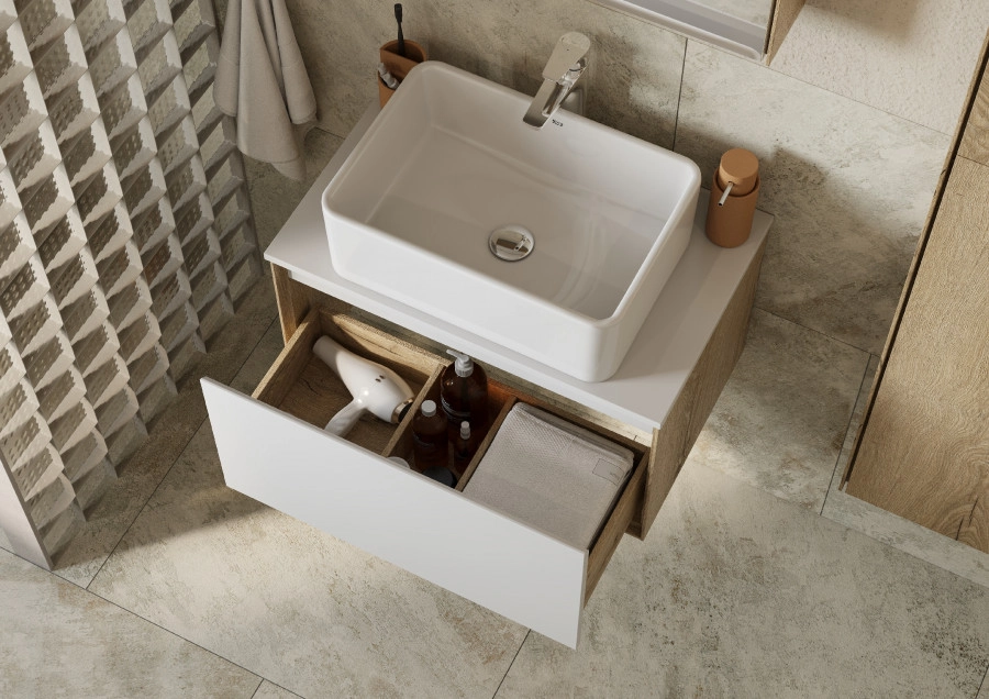 Тумба подвесная Aquaton Либерти 70 раковиной MILA 50х35 белый, белый/дуб эльвезия