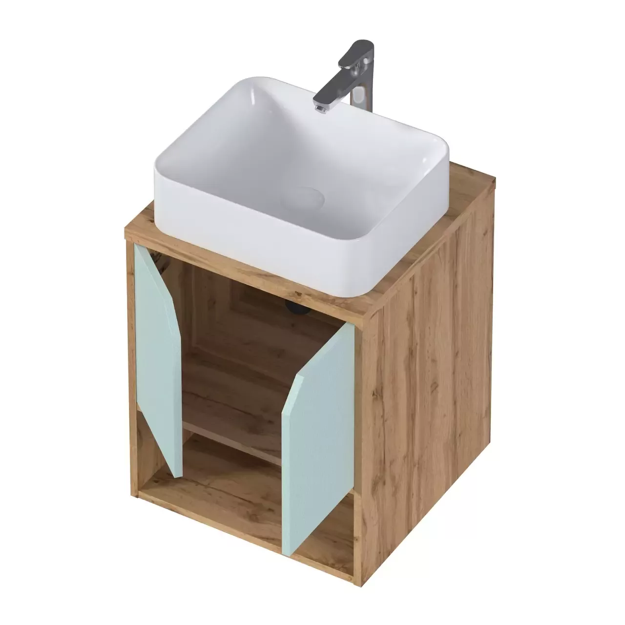 Тумба подвесная 1Marka Delta 50П с раковиной Ringo Cut 53, 2 двери, мята софт