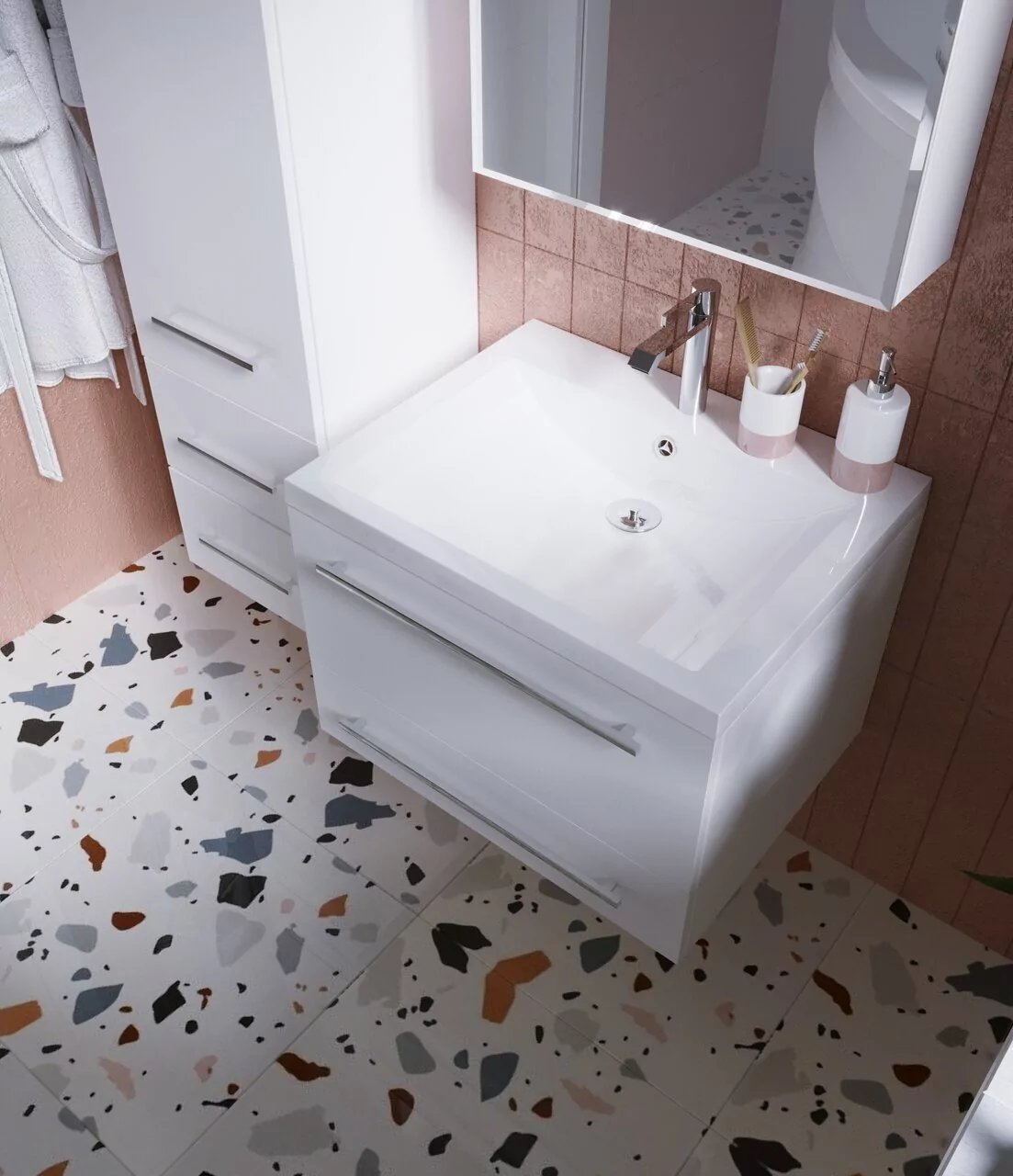 Тумба подвесная 1Marka Соната 58П с раковиной Анита 58, 2 ящика, белый