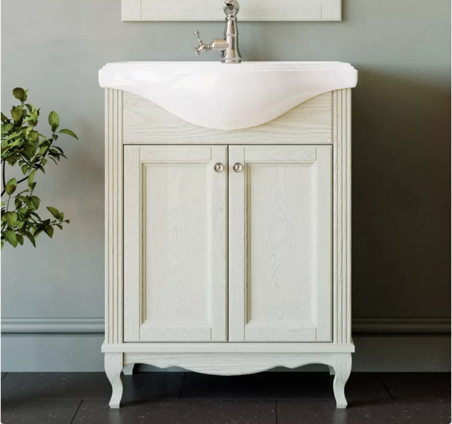 Тумба напольная ValenHouse Эллина 65 с раковиной Классик 65, 2 двери, слоновая кость, хром