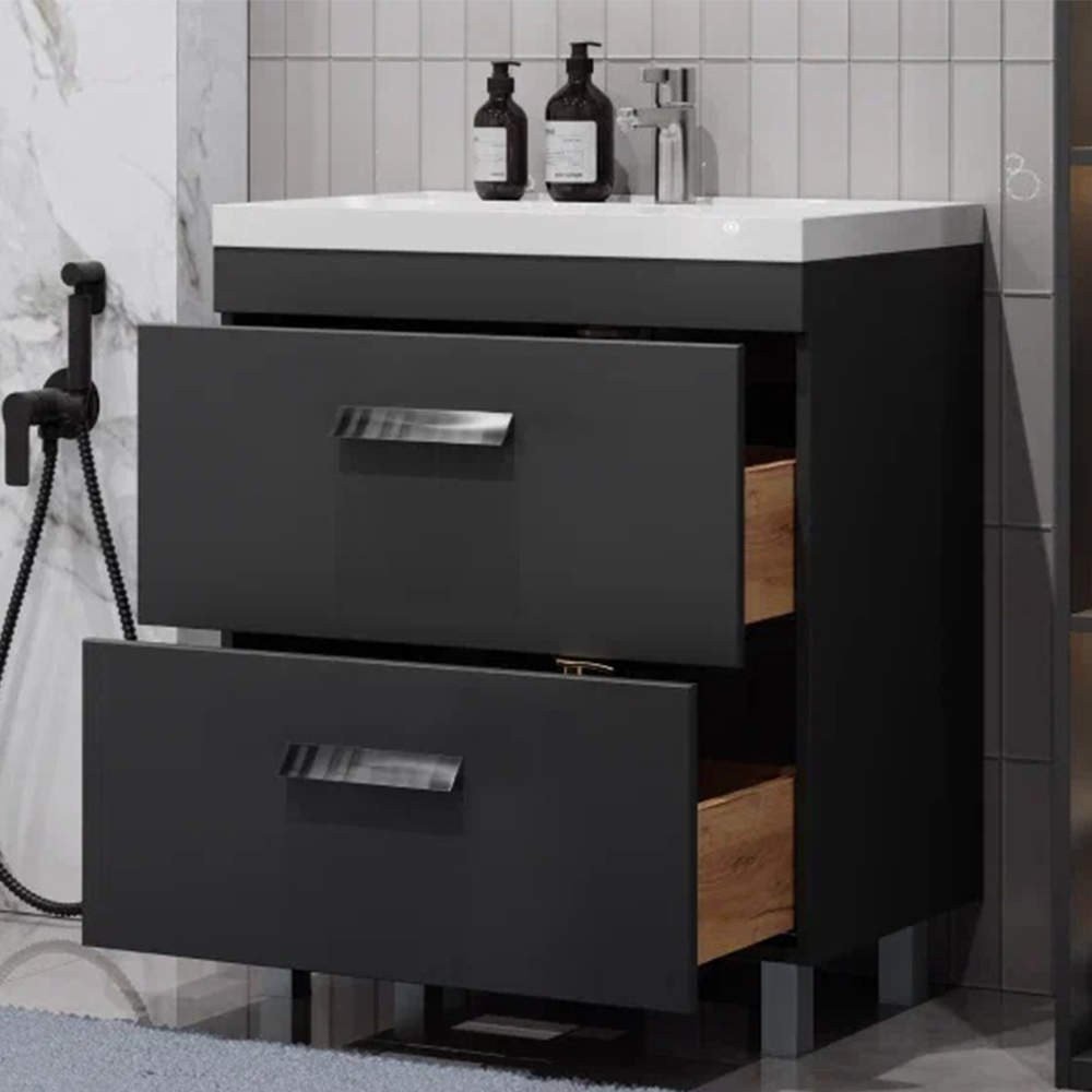 Тумба с раковиной напольная Velvex Orlando tn.ORL.CLA.70.2Y графит, 70 см