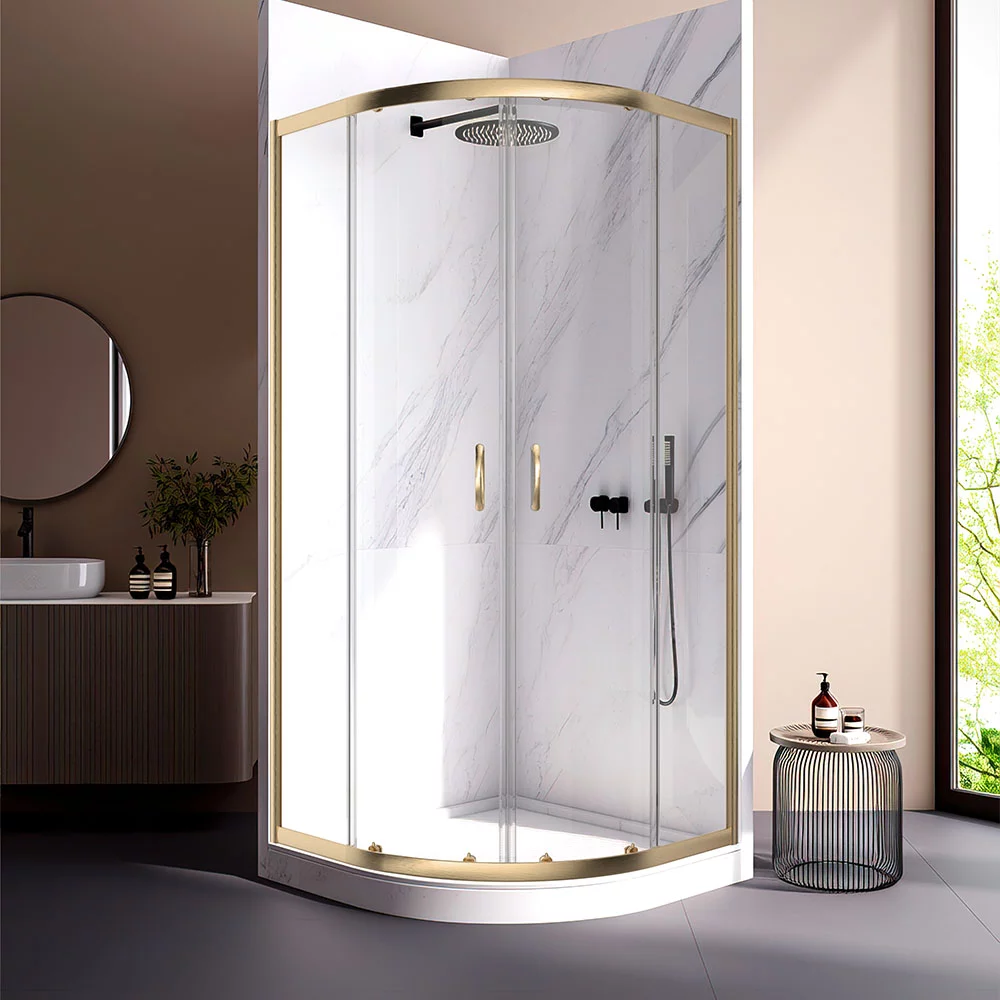 Душевой угол Veconi Rovigo RV-202G, 800x800x1900, брашированное золото, прозрачное стекло