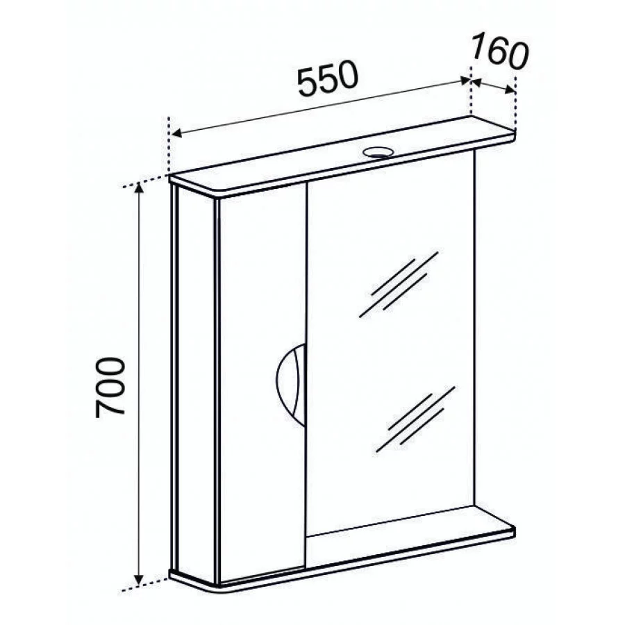 Зеркало с шкафчиком Emmy Милли 55 L свет, белый