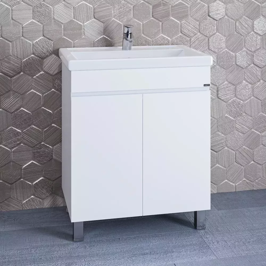 Тумба напольная Санта Марс 70 с раковиной Фостер 70 две двери, белый