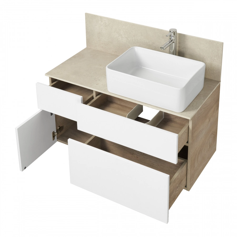 Тумба Aquaton Мишель 100 с раковиной MILA 50х35 подвесная, дуб эндгрейн