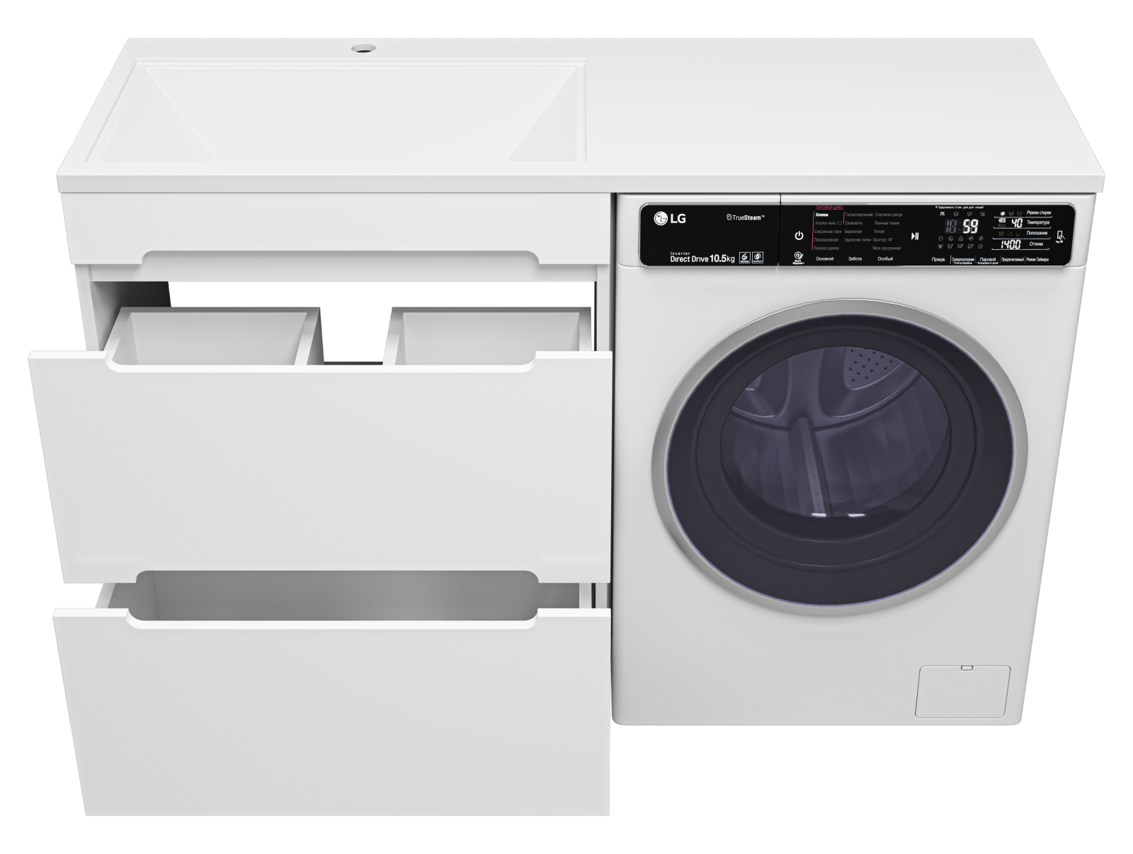 Тумба с раковиной Misty Байкал 70 под стиральную машину, с раковиной Misty Гавана 130 L, белый