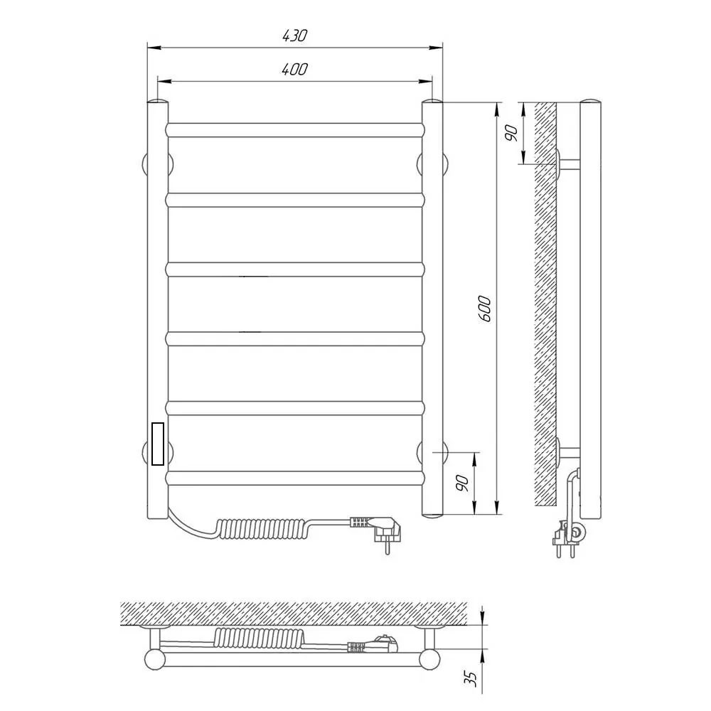 Полотенцесушитель электрический Laris Джаз П6 400х600 с терморегулятором, левый, хром