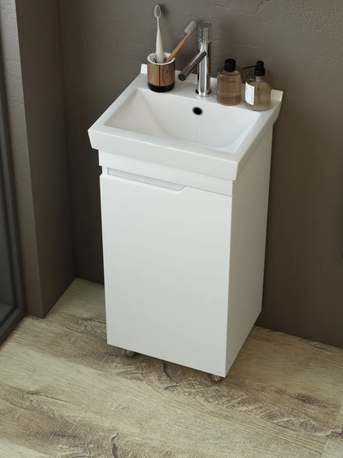 Тумба напольная Emmy Агата 40 R с раковиной Визит 40, 1 дверь, белый