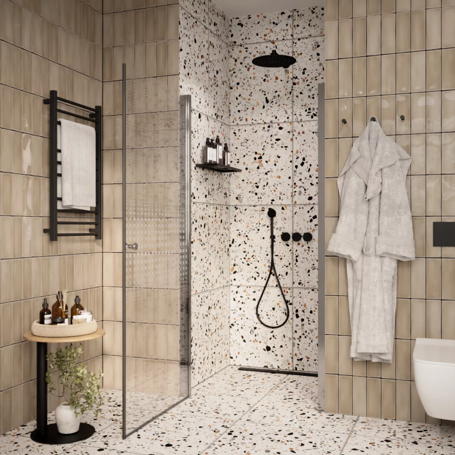 Душевая дверь Parly DE90 90х185 в нишу, распашная, прозрачная с рисунком, профиль хром