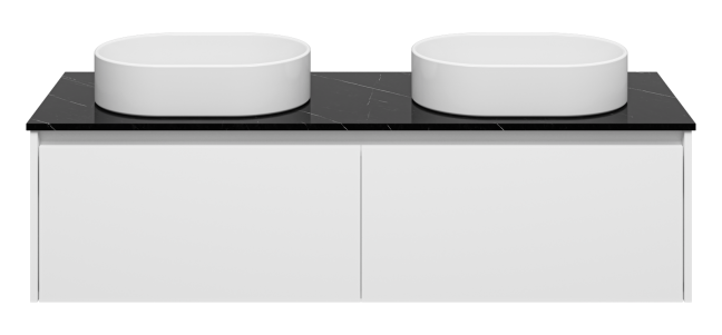 Тумба подвесная Misty Виста 150 с 2 раковинами и столешницей черный мрамор, белый