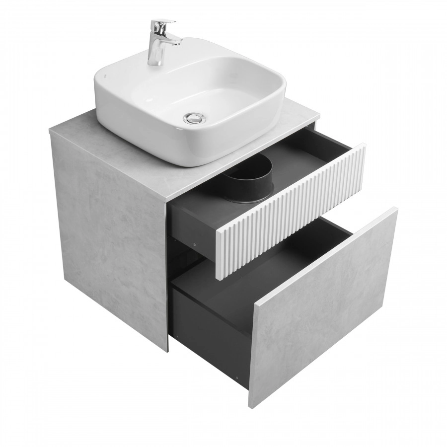 Тумба Aquaton Марбл слэйт 60 с раковиной Одри 42х42 Soft, белый матовый