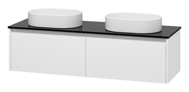 Тумба подвесная Misty Виста 150 с 2 раковинами и столешницей черный мрамор, белый