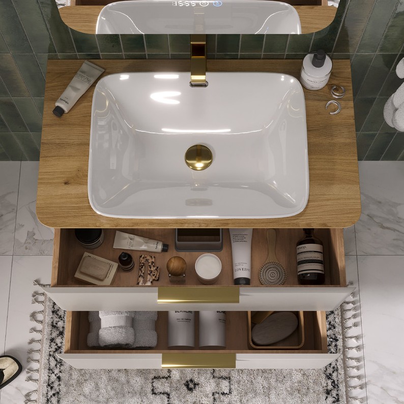 Тумба подвесная со столешницей EQUIL Desert 80 с раковиной (Е408D), амарок