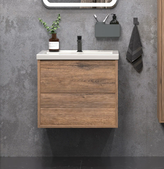 Тумба подвесная SanStar Siva 50 с раковиной Moduo 50 Дуб веллингтон табак