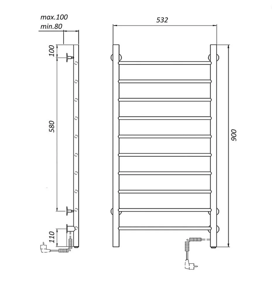 Полотенцесушитель электрический Domoterm Аврора DMT 109-10 50х90 EK R правый, черный матовый