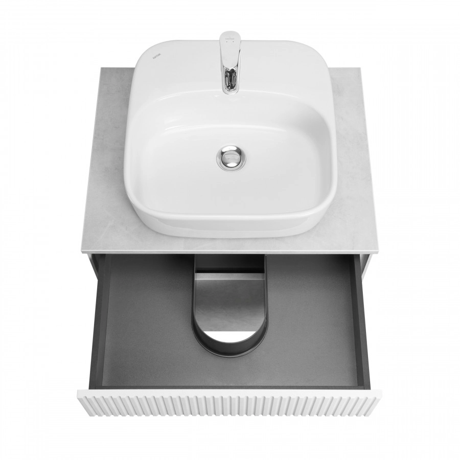 Тумба Aquaton Марбл слэйт 60 с раковиной Одри 42х42 Soft, белый матовый