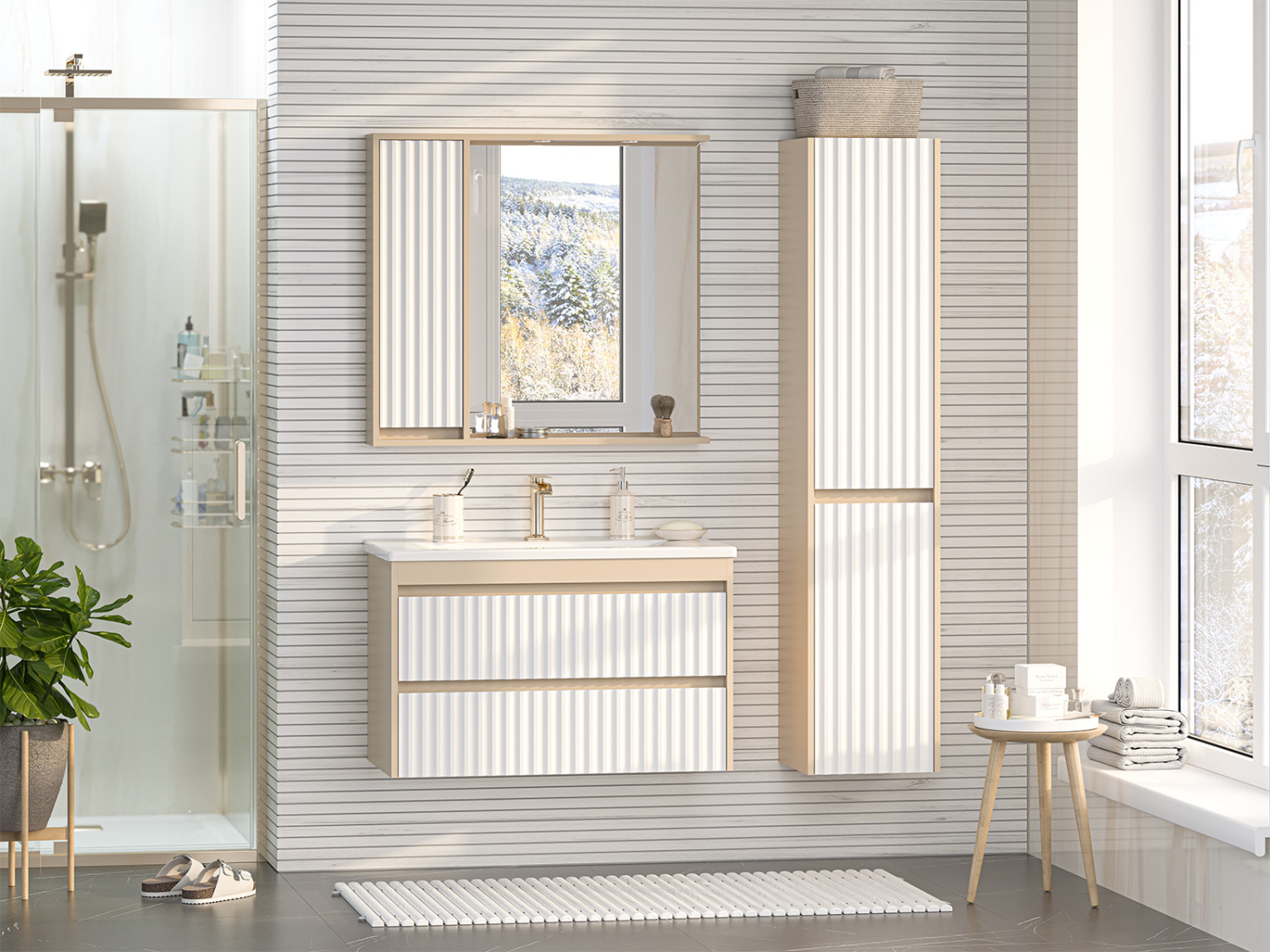 Тумба с раковиной Brevita Balaton 90 подвесная, белый/бежевый