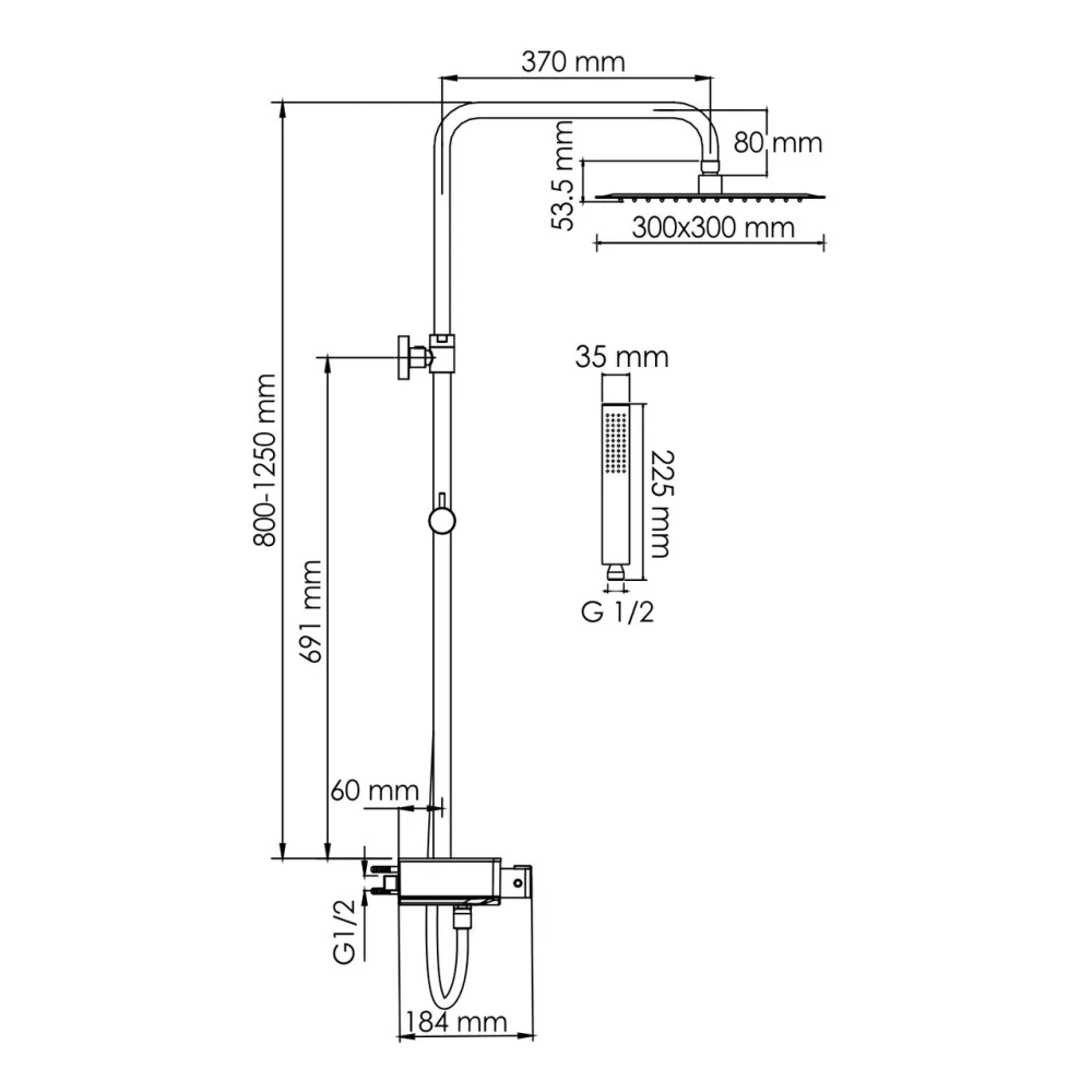 Душевая стойка WasserKraft A114.162.218.CB Thermo черный Soft-touch от магазина Vanna-Vanna.ru!