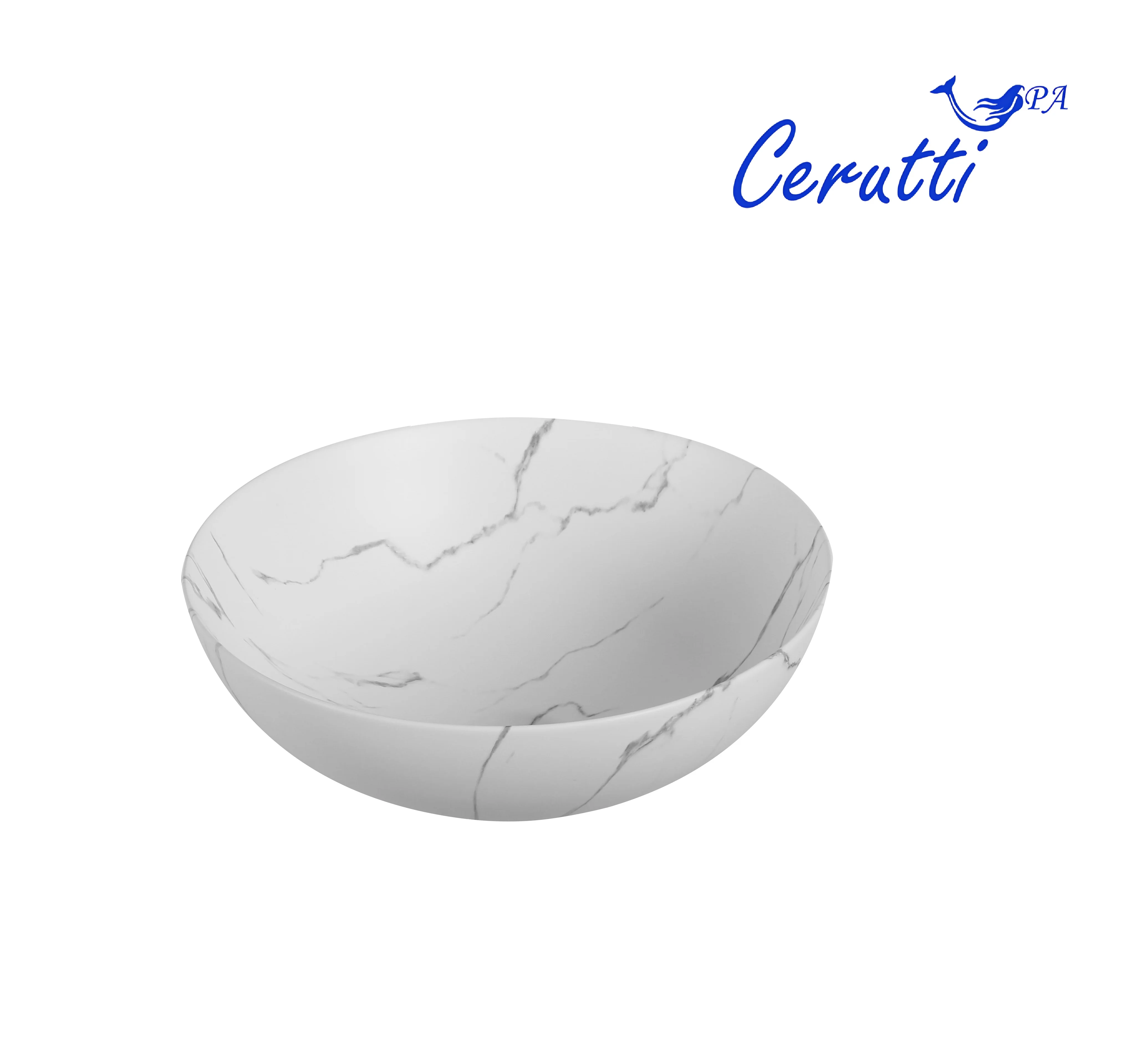 Раковина Ceruttispa CR3301MWM2 накладная, мрамор матовый белый, круглая, 400х400х140