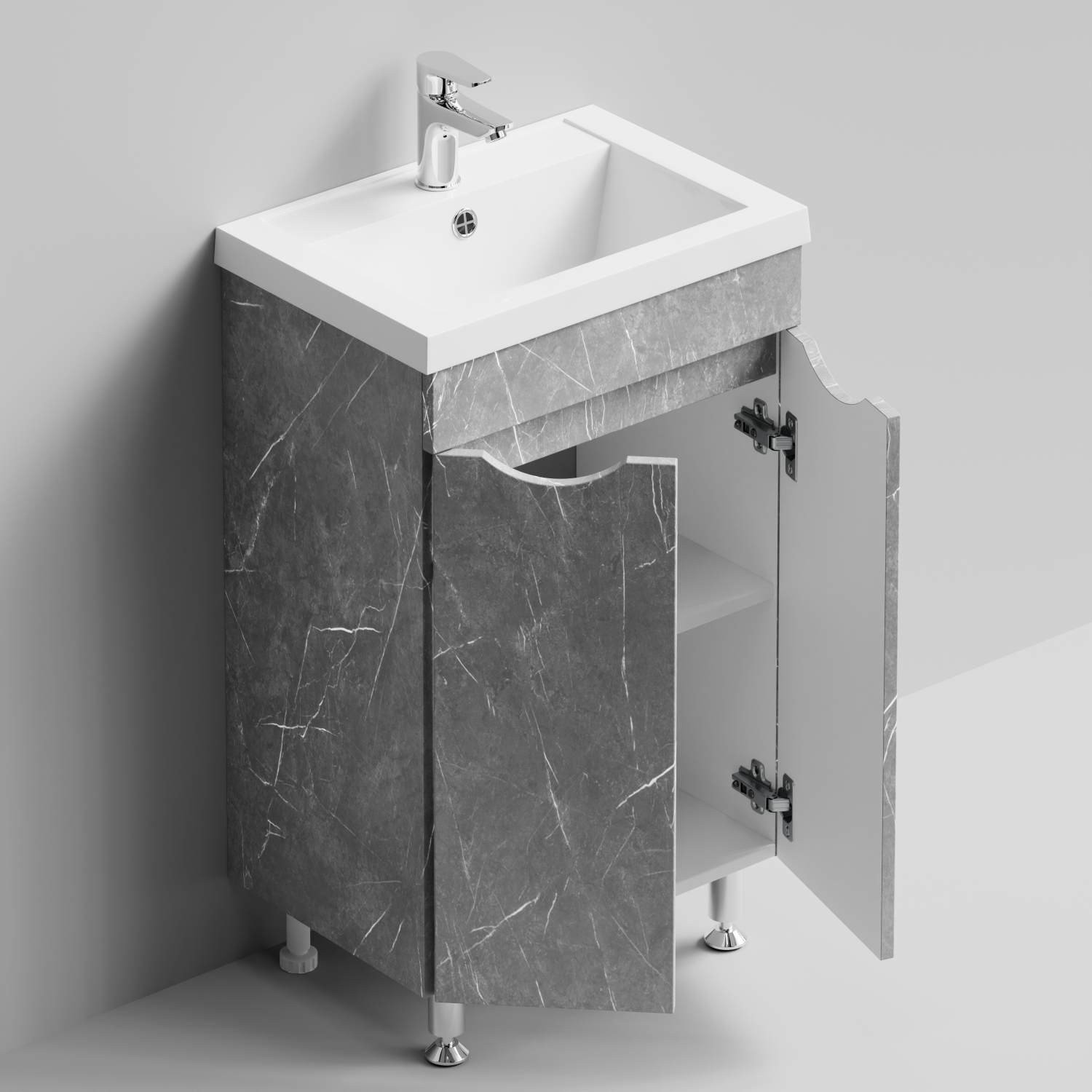 Тумба с раковиной Vod-ok Смайл 50 напольная, Мрамор Белый софт тач