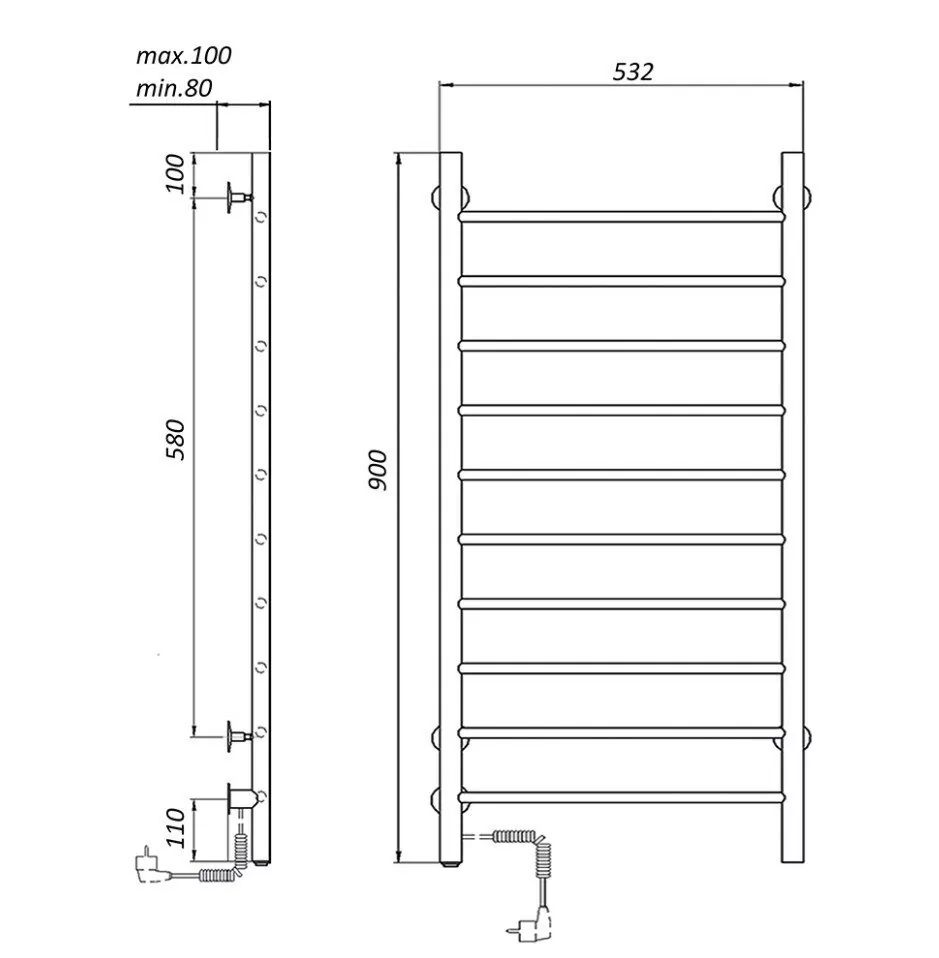 Полотенцесушитель электрический Domoterm Аврора DMT 109-10 50х90 EK L левый, черный матовый