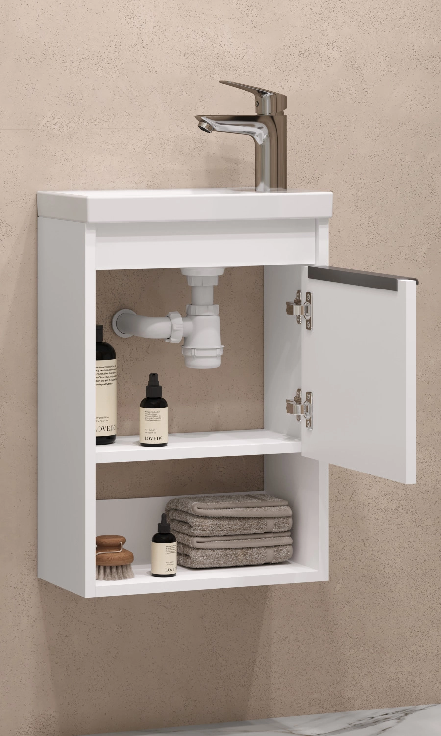 Тумба подвесная Aquaton Хоуп 40 с раковиной Миранда 40, 1 ящик, белый